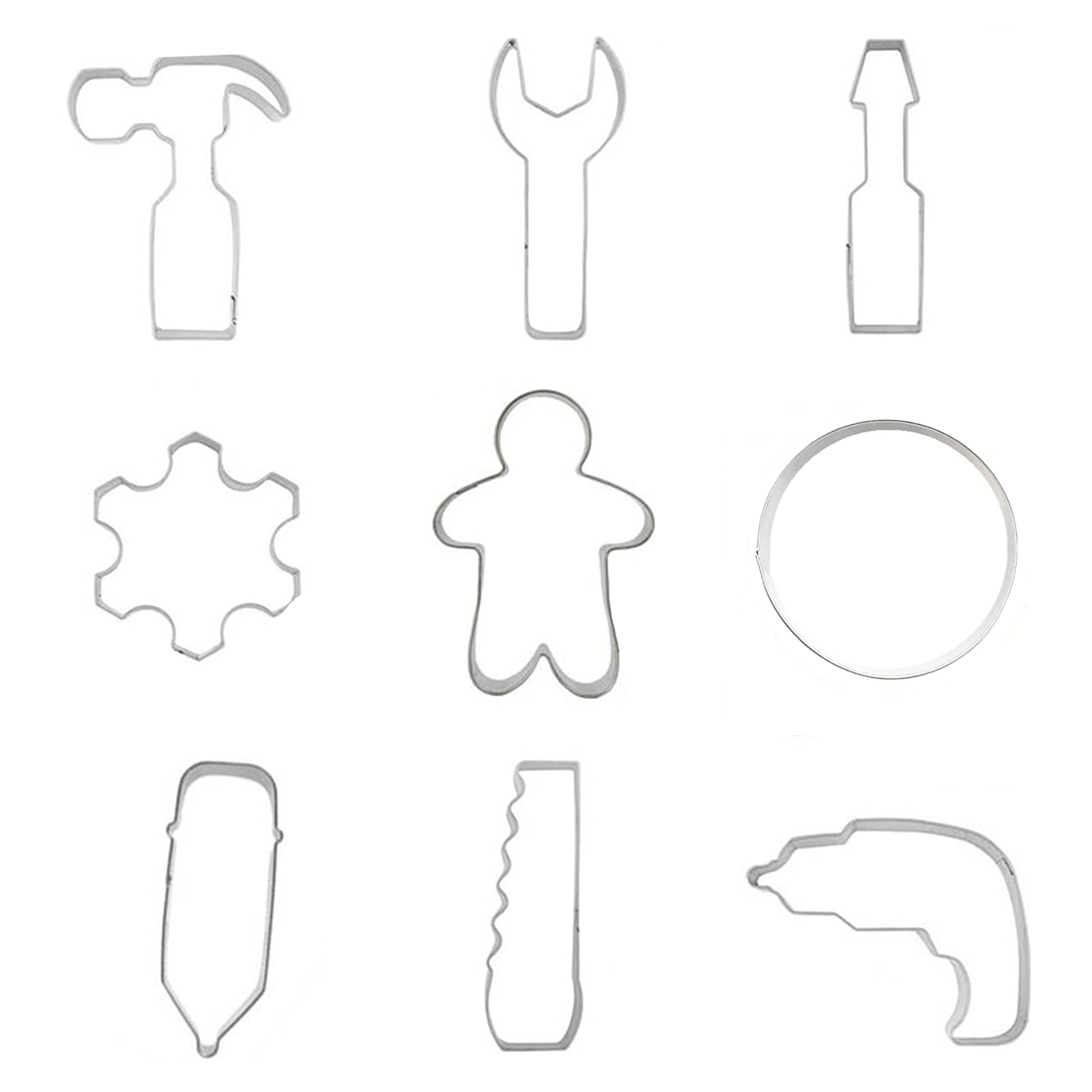 Mini Construction Tools Cookie Cutters Set Of 9 Pcs, Stainless Steel Mini Hardware Tools Series Shaped Fondant Baking Molds For