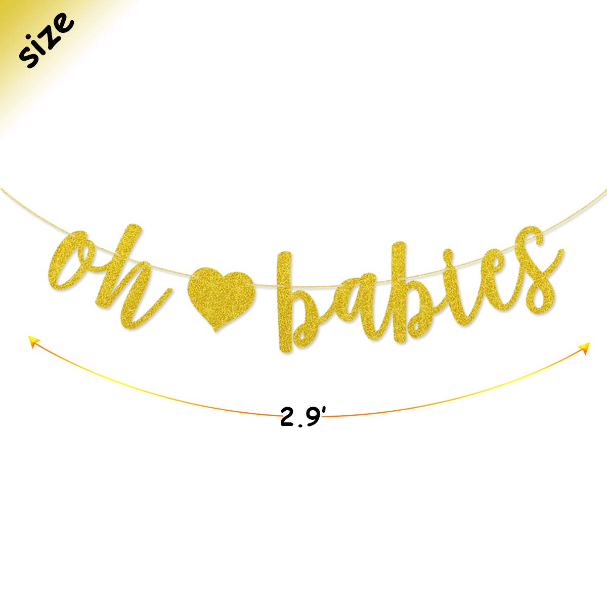 Oh Babies Banner Gold Glitter Pre-Strung For Twins Baby Shower Gender Reveal Party Decorations