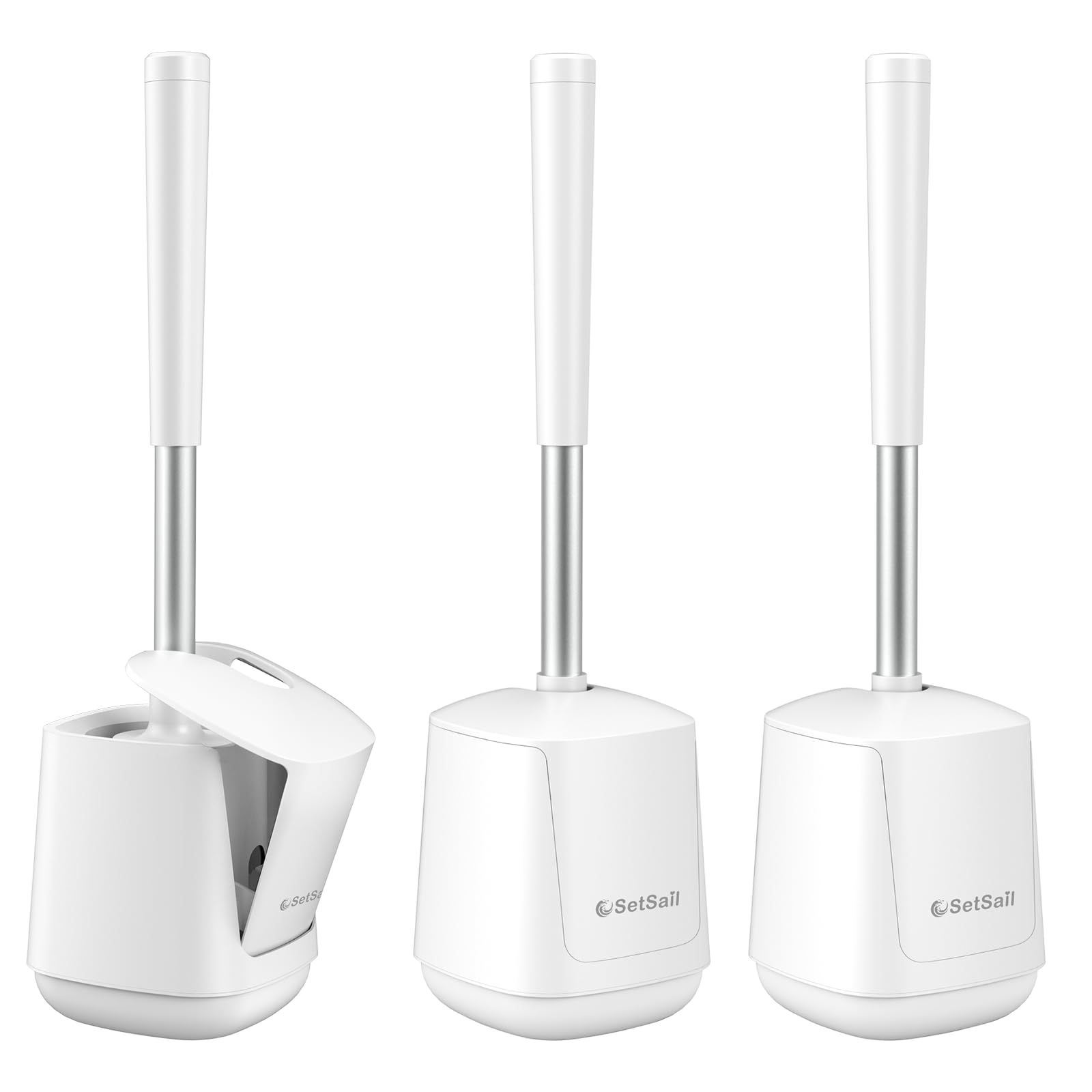 SetSail Toilet Brush and holder 3 Pack Toilet Bowl Brush and Holder Toilet Cleaner Brush with Nylon Bristles Ventilated Toilet B