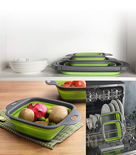 2-Pack Collapsible Colanders With Handles With Extendable 9-1/2 Inch &11-1/2 Inch Folding Kitchen Vegetable Basket Handles Perfe