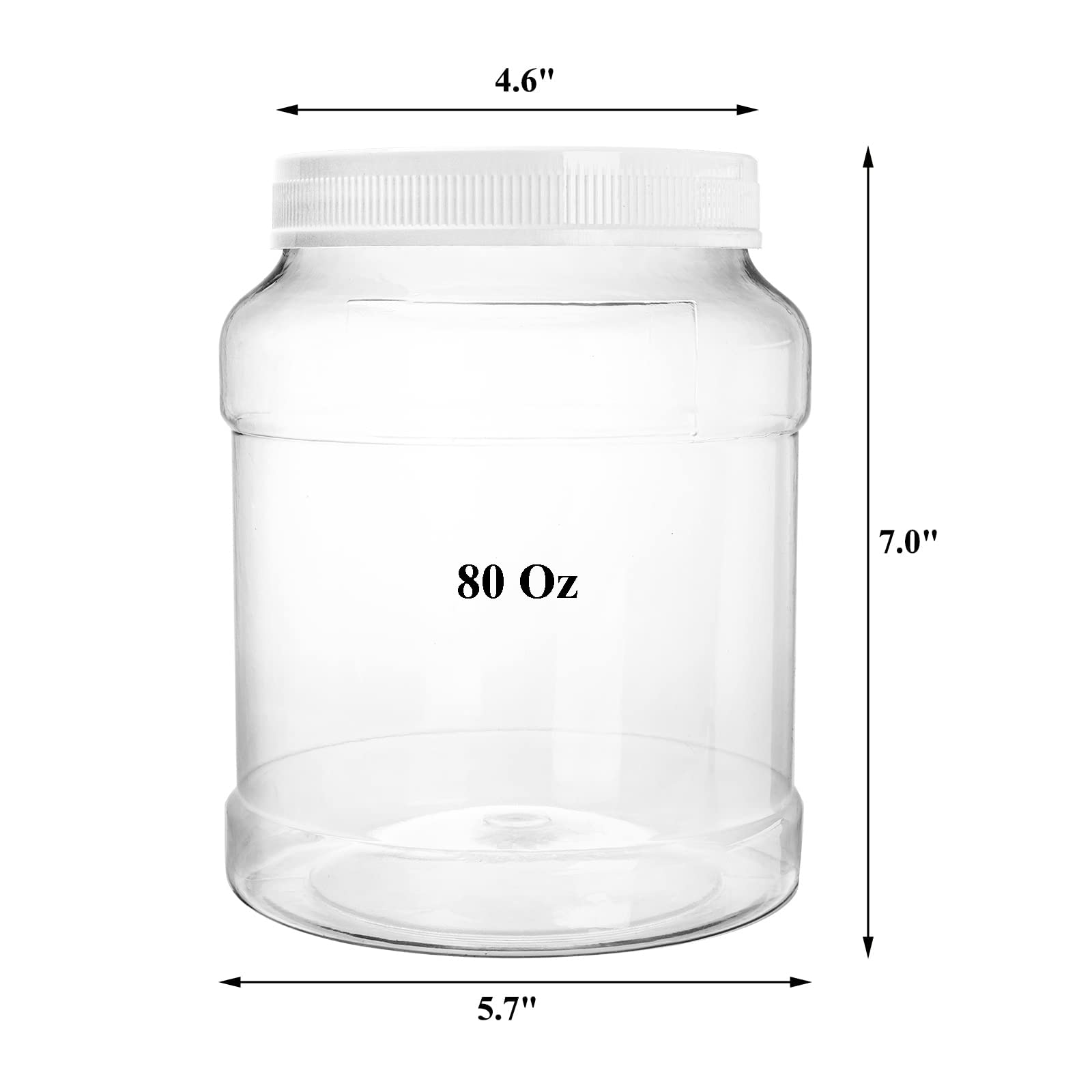 Okllen 4 Pack 80 Fl Oz 5/8 Gallon Clear Plastic Jars With Lids, Large Empty Storage Gallon Containers Round Canisters For Nut, S