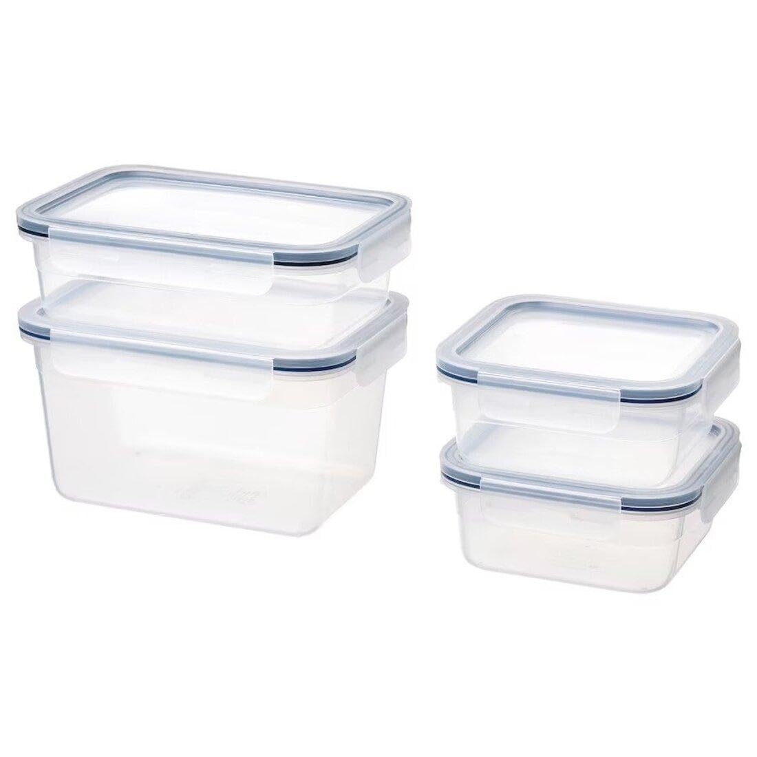 Ikea 365+ Food Container With Lid, Set Of 4, Plastic, Microwave Safe, Freezer Safe, White/Blue