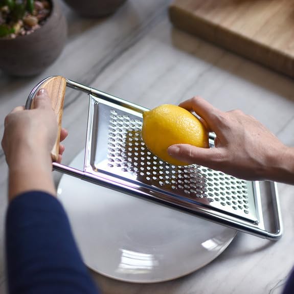 Kings County Tools Stainless Steel Flat Fine Kitchen Grater | Cherrywood Handle | 12'' Long X 4.75    Wide | Made In Italy