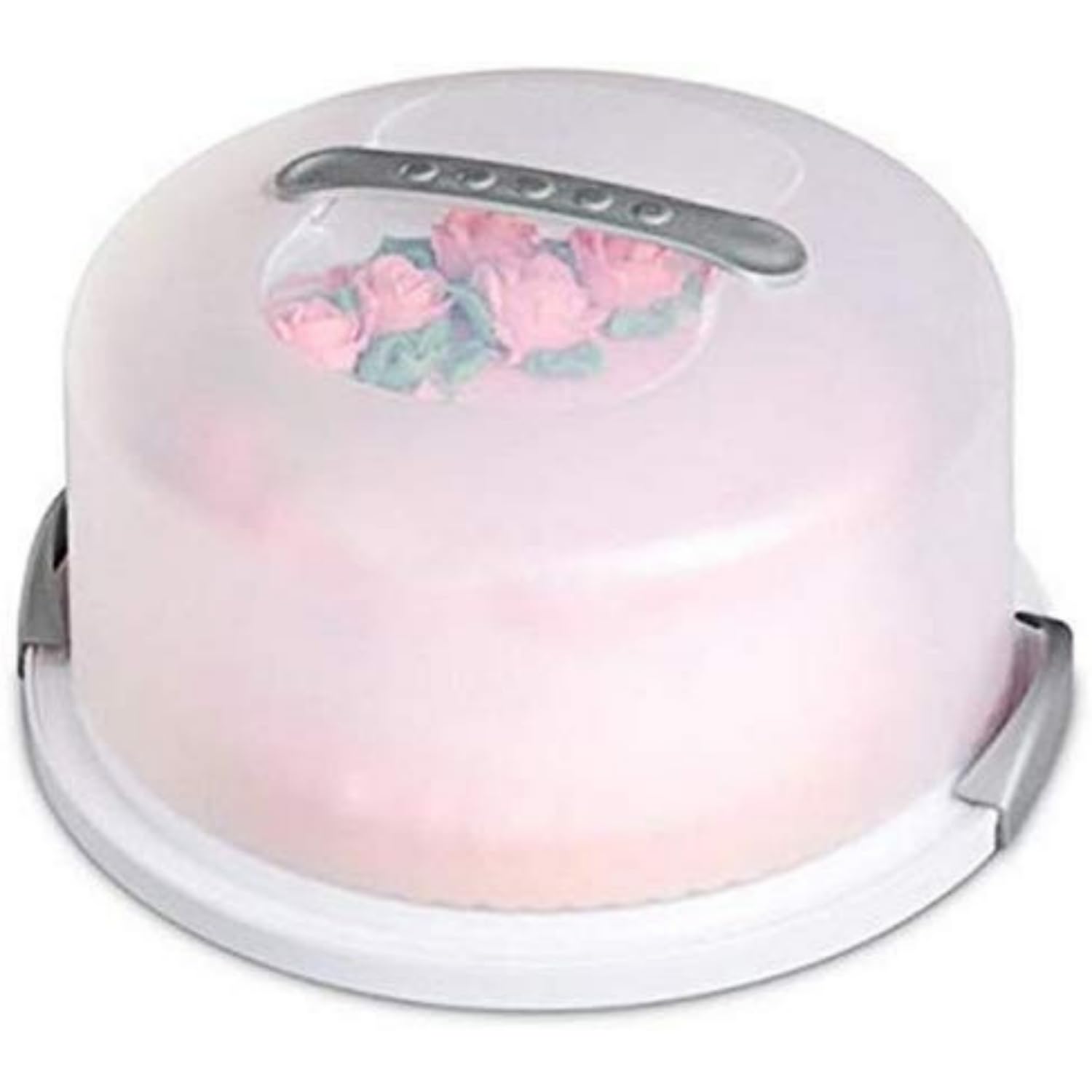 Joey'Z Extra Large Cake Carrier/Storage Container With Server Holds Up To 12 Inch 3-Layer Cake, White Gray Translucent Dome - Tr