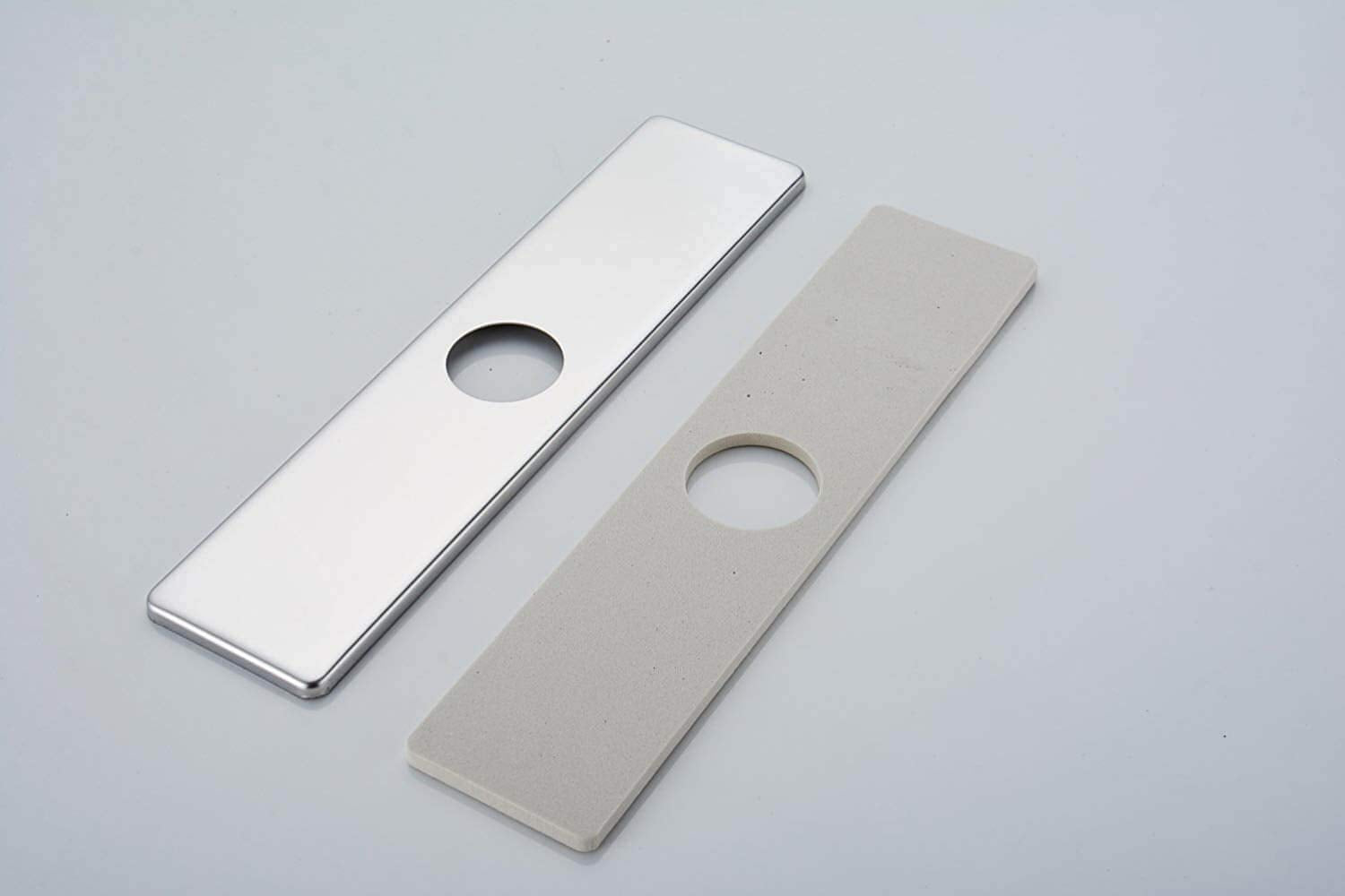 BWE Stainless Steel Plate Faucet Cover Deck Plate 10 Inch for 1 or 3 Hole Bathroom or Kitchen Sink Faucet Chrome Sink Hole Oversized Escutcheon Plate Rectangular Vanity Basin Sink Cover Cap Modern