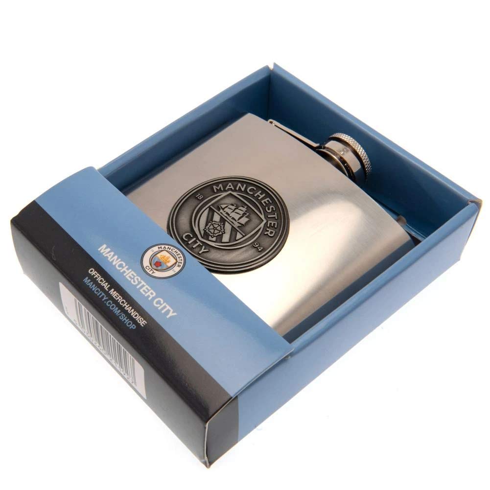 Manchester City Fc Stainless Steel Hip Flask In Gift Box - Authentic Epl