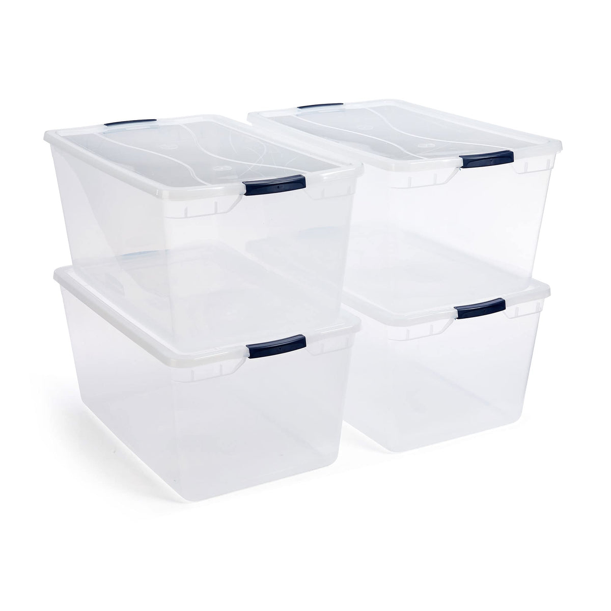 Rubbermaid Cleverstore Clear 95 Qt, 4-Pack, Made In Usa, Stackable Large Clear Storage Bins With Lids, See-Through Plastic Stora