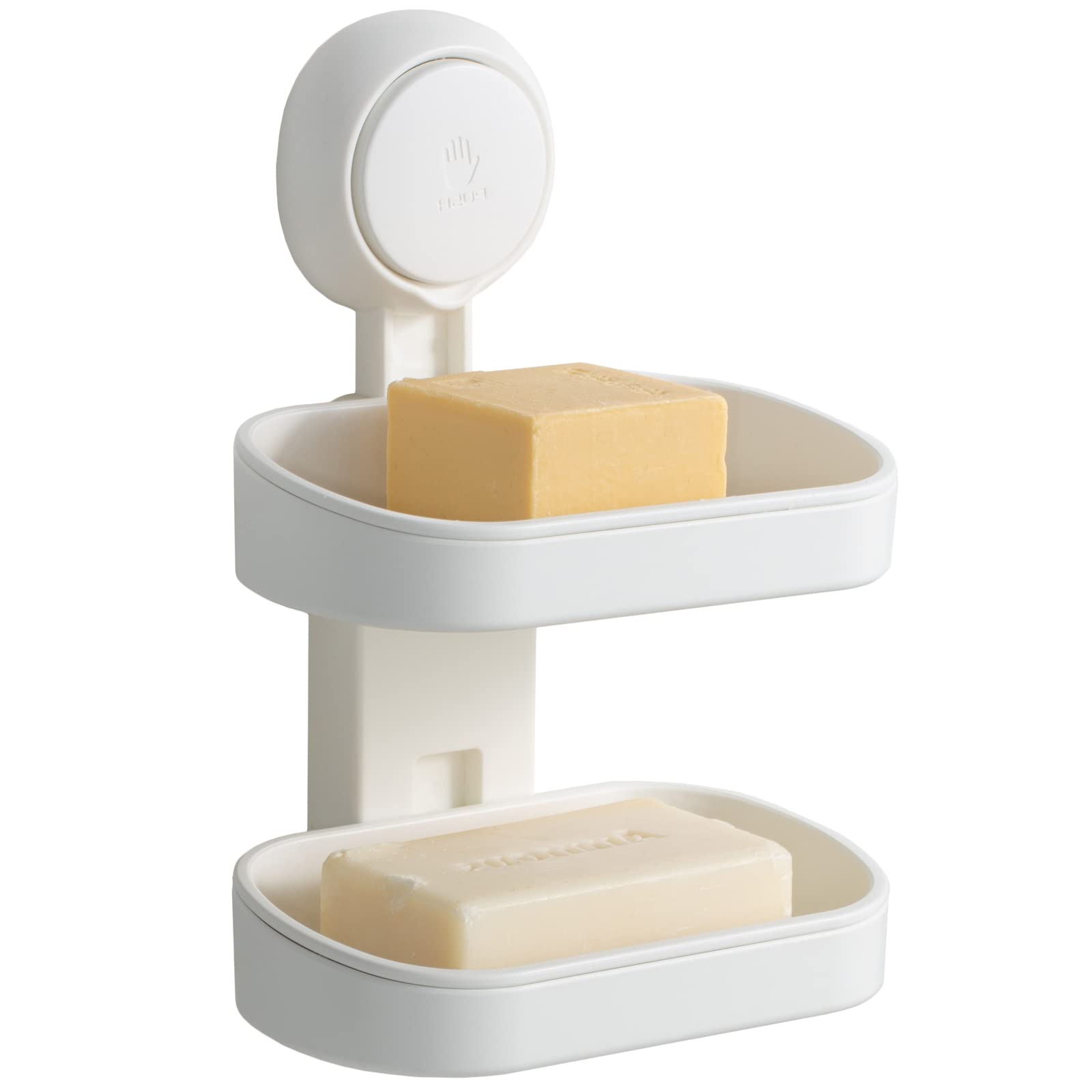 Leverloc Soap Dish Soap Holder For Shower Double Layer Suction Cup Wall Mounted No-Drilling Self Draining Removable Waterproof S