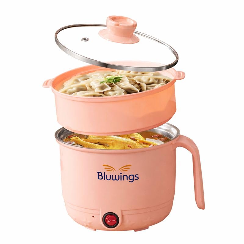 Bluwings Electric Mini Cooking Pot, 1.5L, Non-Stick Interior Multipurpose Electric Kettle With Ceramic Coating 1.2L|Boil, Steam,