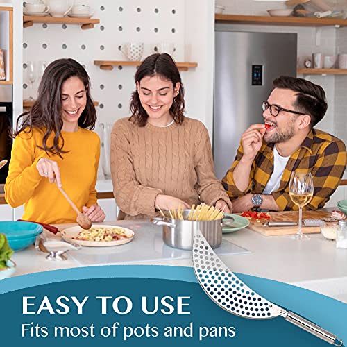 Pan Pot Strainer With Handle Stainless Steel Hand Held Crescent Drainer For Spaghetti Fry Noodles Fruit Vegetable Pasta Strainer