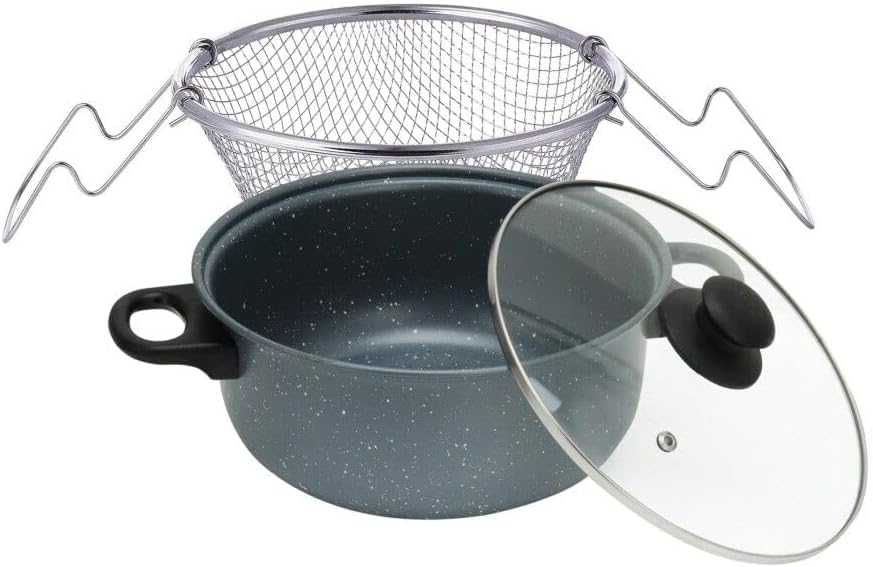 Mugath Stir Fry Pan 22Cm French Fries Saucepan With Chrome Edge, Strainer And Glass Lid Perfect Thermal Conduction Saucepan For 