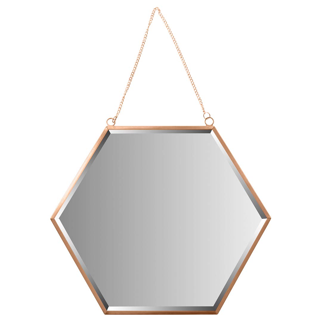 Koyal Wholesale Rose Gold Beveled Hexagon Mirror for Wall Decor, Modern Hanging Home D  cor, 12 Inch Wall Mirror