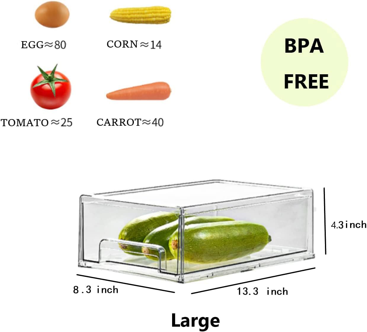 Mano 2Pack Clear Fridge Drawers Pull Out Stackable Refrigerator Drawer Organizer Bins Pantry Storage Box Plastic Food Containers