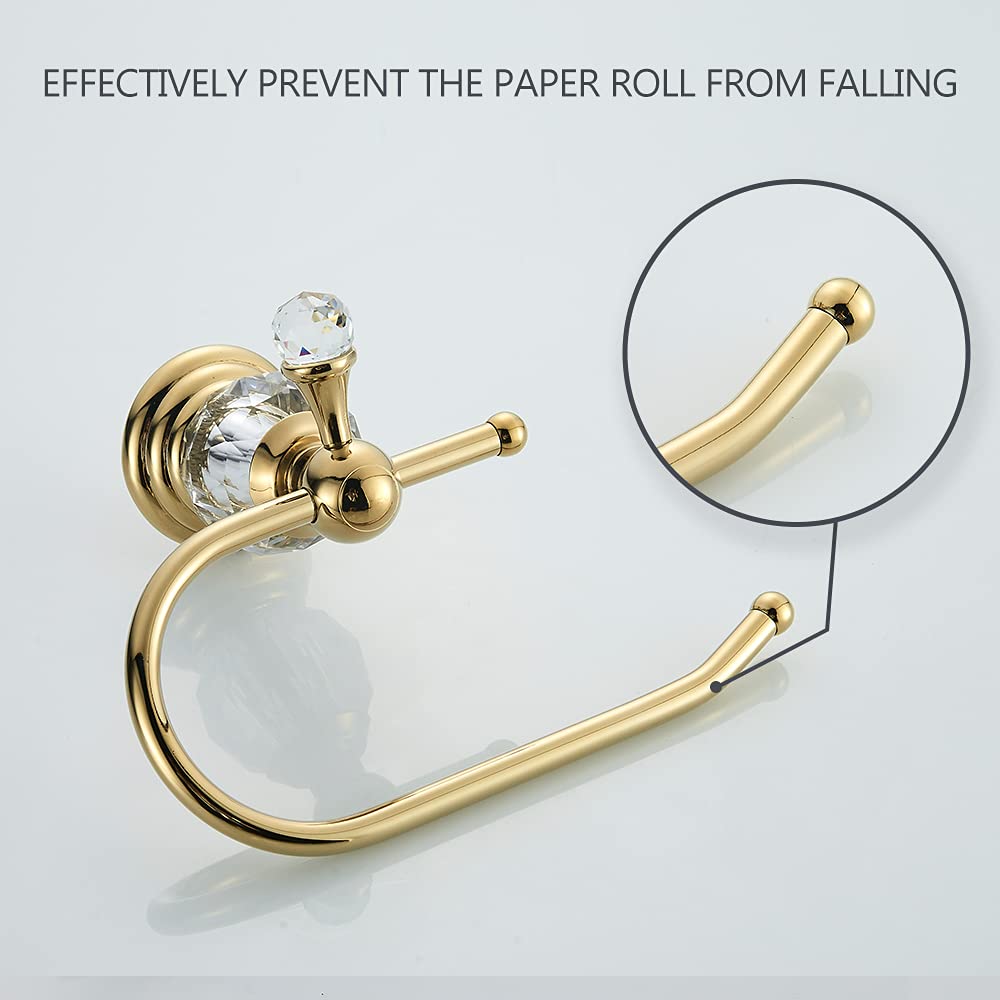 Wolibeer Polished Gold Toilet Paper Holder, Brass Crystal Tissue Holder Bathroom Accessories Wall Mounted