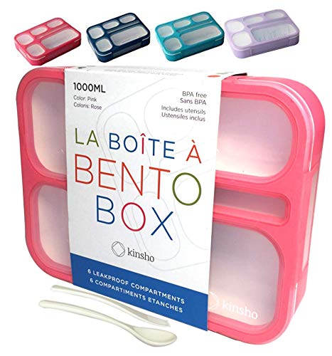 Bento-Box Lunch-Box Containers For Kids Girls Toddler Women, 6 Compartment Leakproof School Portion Container Kit, Meal Or Snack