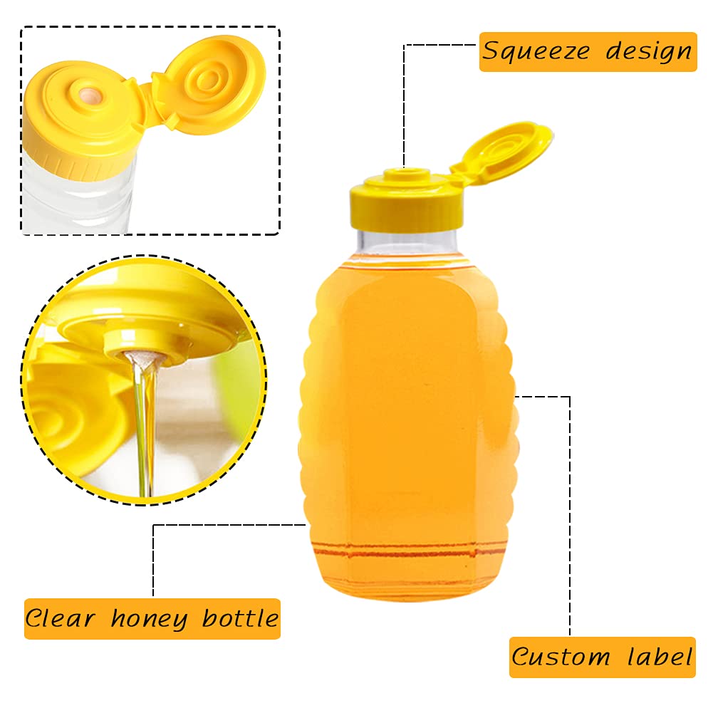 Qinsihwn 8 Pack 16Oz Clear Plastic Honey Bottles,Refillable Food Grade Honey Container,Squeeze Honey Bottle With Leak Proof Flip