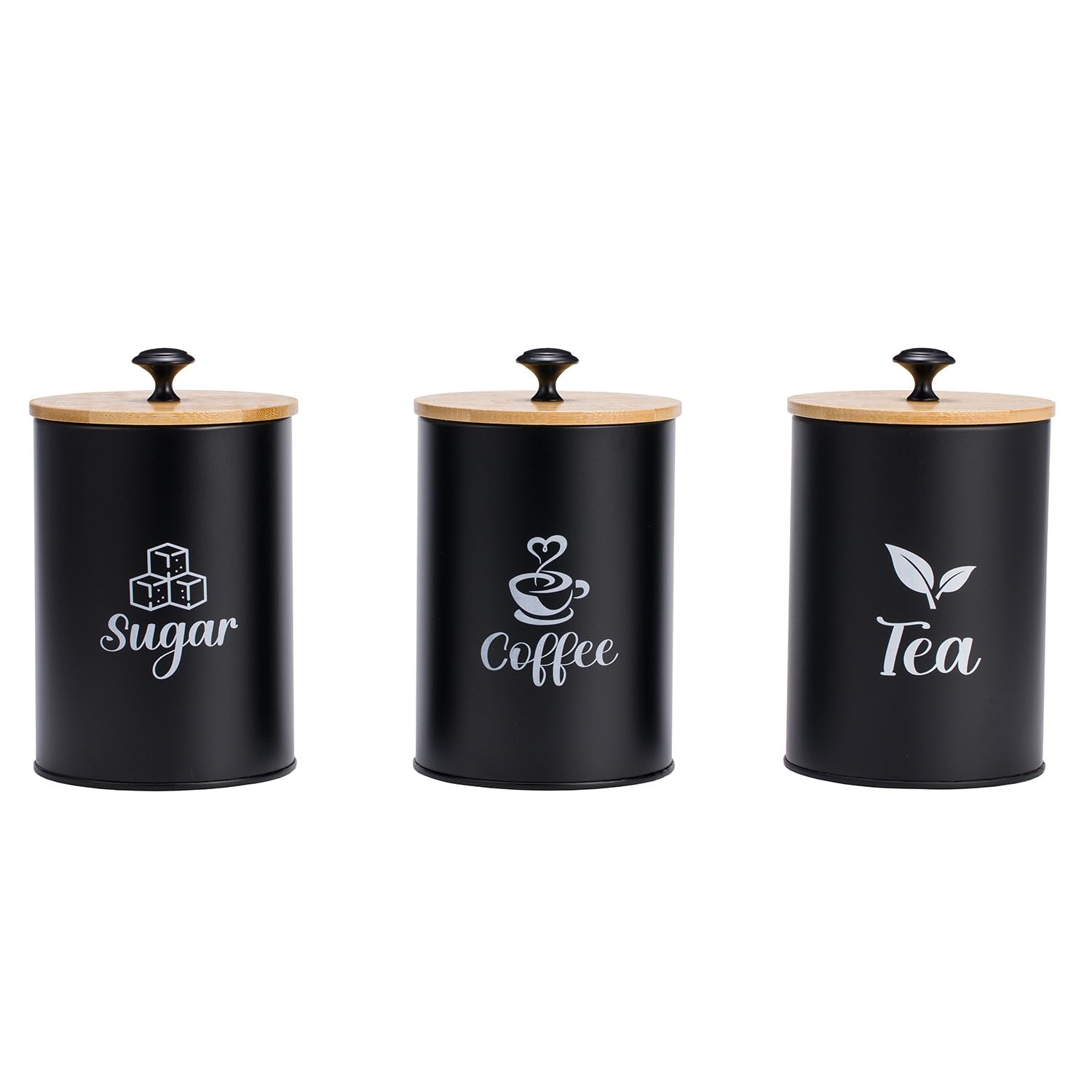 AEUNKIUO 3 Pack Kitchen Canisters with Bamboo Lids, Metal Canister Set for the Kitchen Counter, Airtight Coffee Container Tea Or