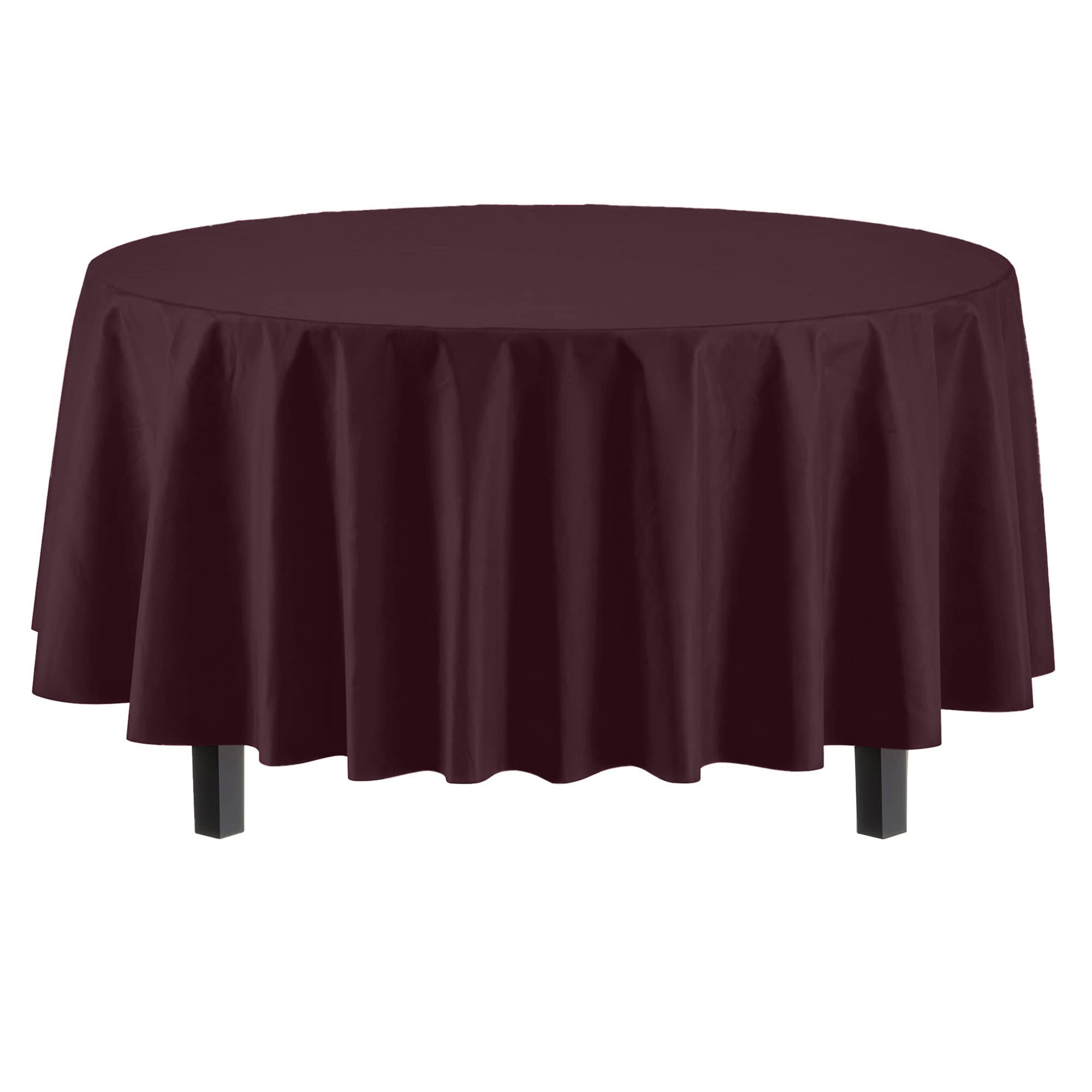 Exquisite 6-Pack Premium Plastic Tablecloth 84In. Round Plastic Table Cover - Brown