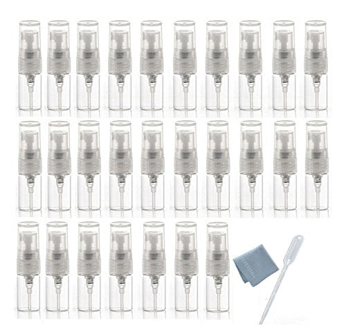 Elfenstall- 30Pcs Mini Clear 2Ml 5/8Dram Atomizer Vial Glass Bottle Spray Refillable Perfume Empty Sample Bottle Clean Cloth Fre