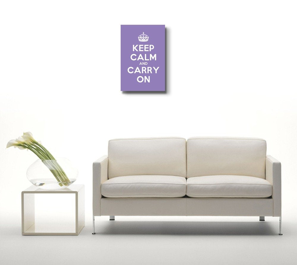 Canvas Wall Art Gallery Wrap Canvas Prints - Keep Calm And Carry On | Stretched Purple Canvas Home Art Ready To Hang - 12'' X 18
