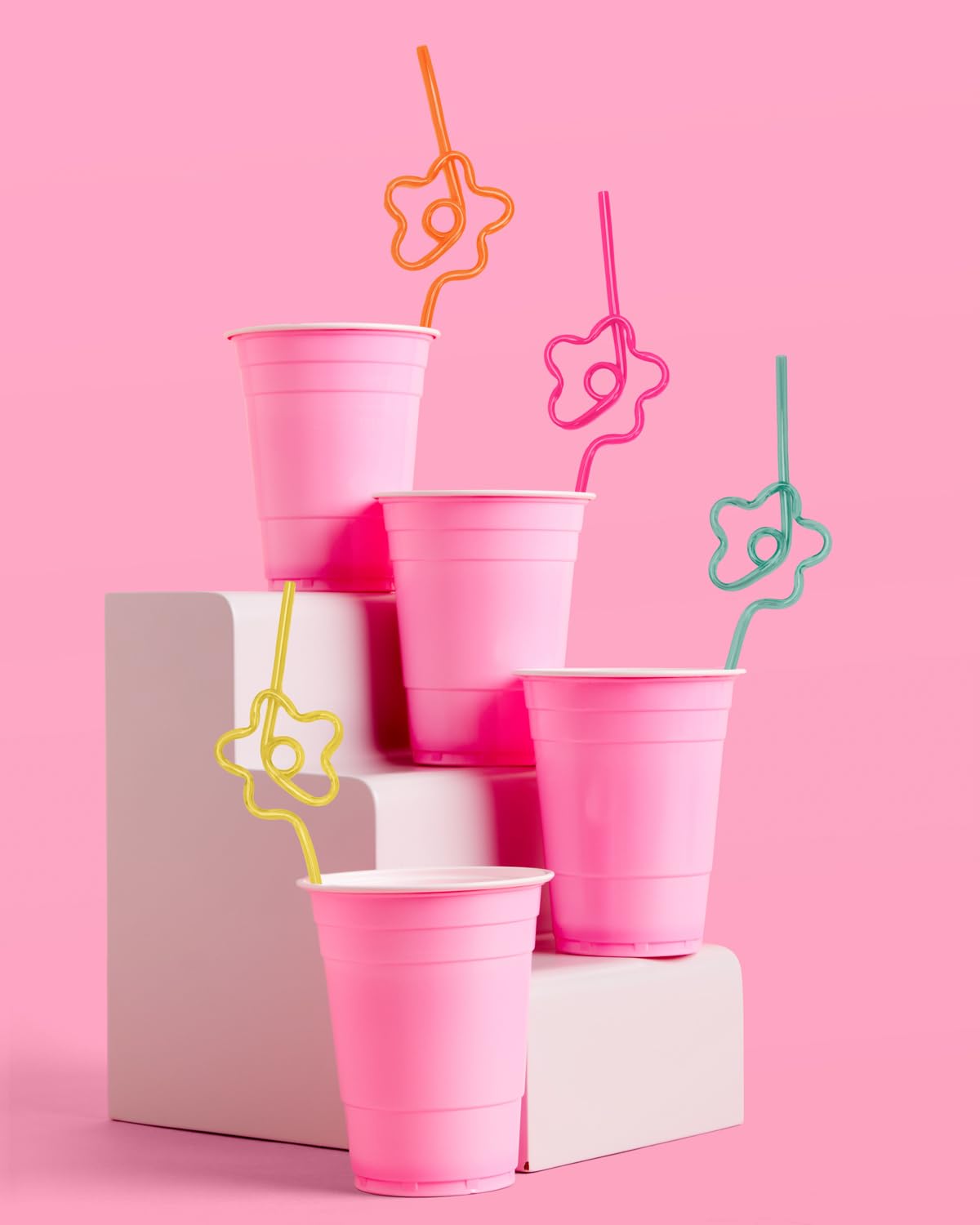 Xo, Fetti Rainbow Flower Reusable Straw Set - 20 Pc | Rainbow Birthday Party Decorations, Groovy Bachelorette Supplies, Baby Sho