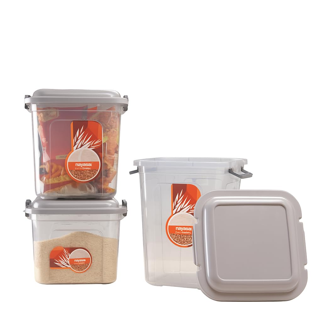 Nayasa Store In (14L + 18L + 22L) Bpa Free Food Grade Airtight Kitchen Storage Stackable Containers Set Of 3, Grey