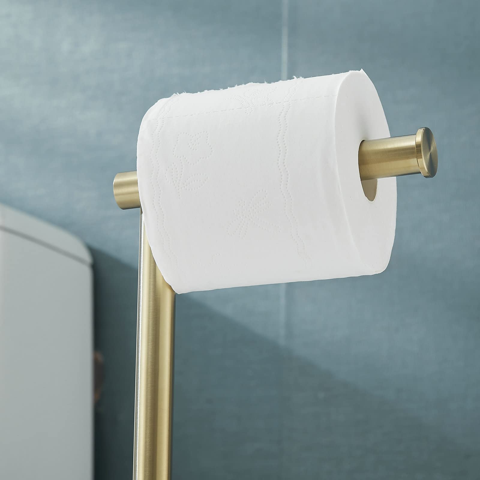 Free Standing Toilet Paper Holder Stand,Gold Bathroom Roll Tissue Dispenser,Rustproof Base Sus 304 Stainless Steel (Brushed Gold