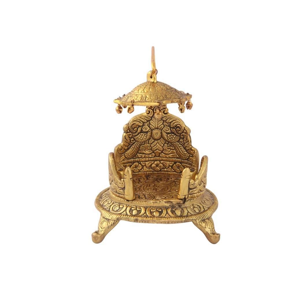 Achleshwar Gold Plated Metal Singhasan With A Detachable Umbrella For Kanha,Ganesh,Ladoo Gopal Idols.|Home||Pooja||Chowki||Antiq