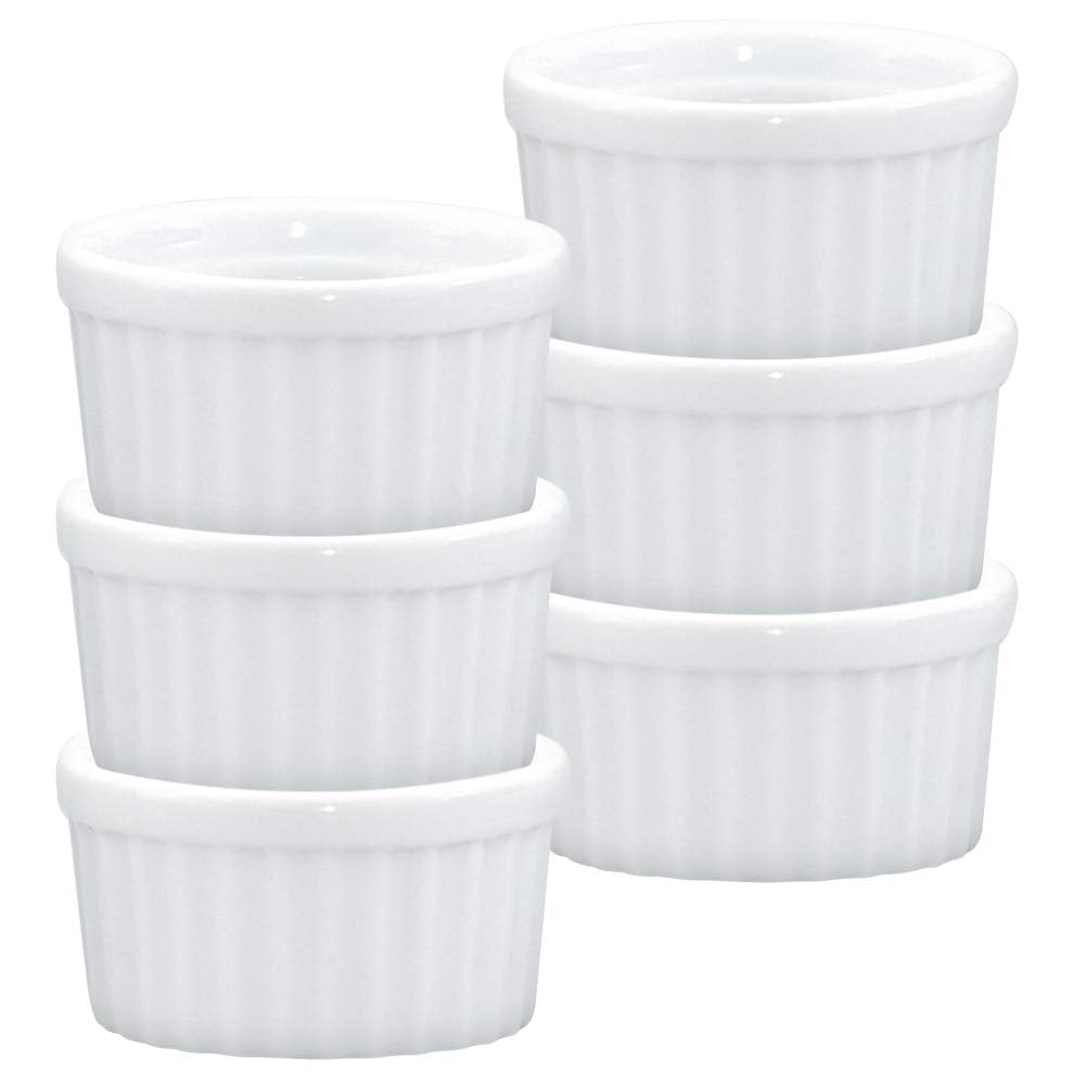 HIC Kitchen Ramekin Set, Fine White Porcelain, 2-Ounce, Set of 6