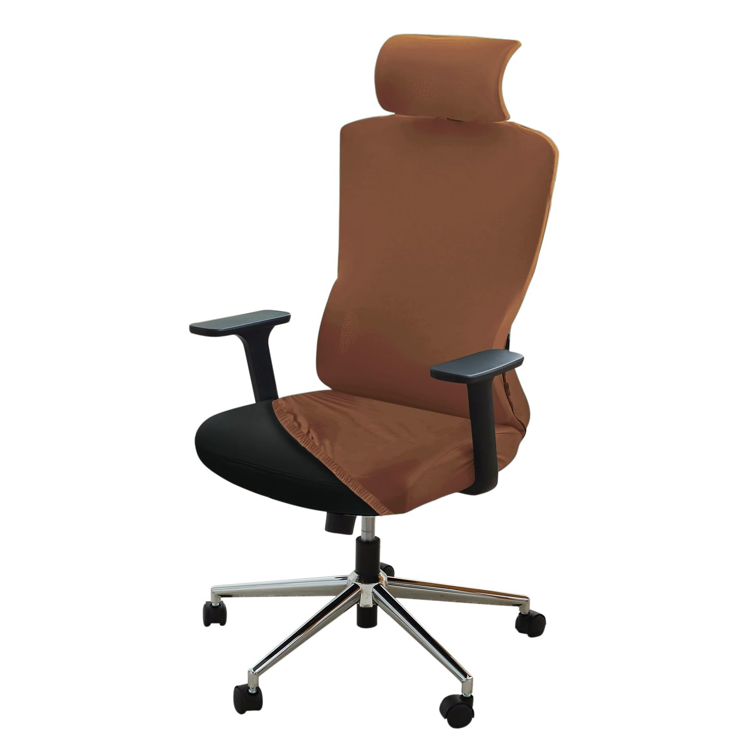 Hokipo Serenesolids 140 Gsm Office Chair Cover With Headrest (High-Back) - Stretchable Fabric - Washable, Anti-Slip Fit For Er