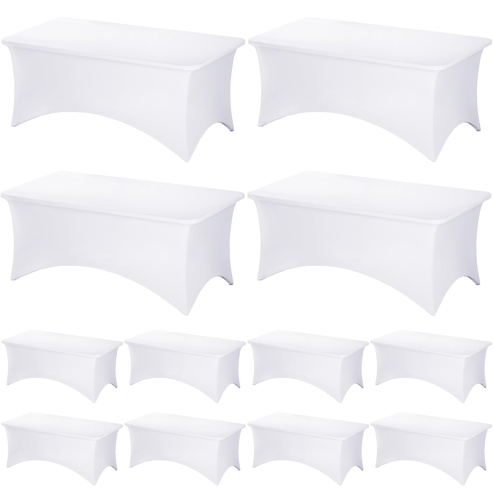 Fixwal 12 Pack White Spandex Rectangular Table Covers, 72 L x 30 W x 30 H, Wedding, Banquet, Party, Events