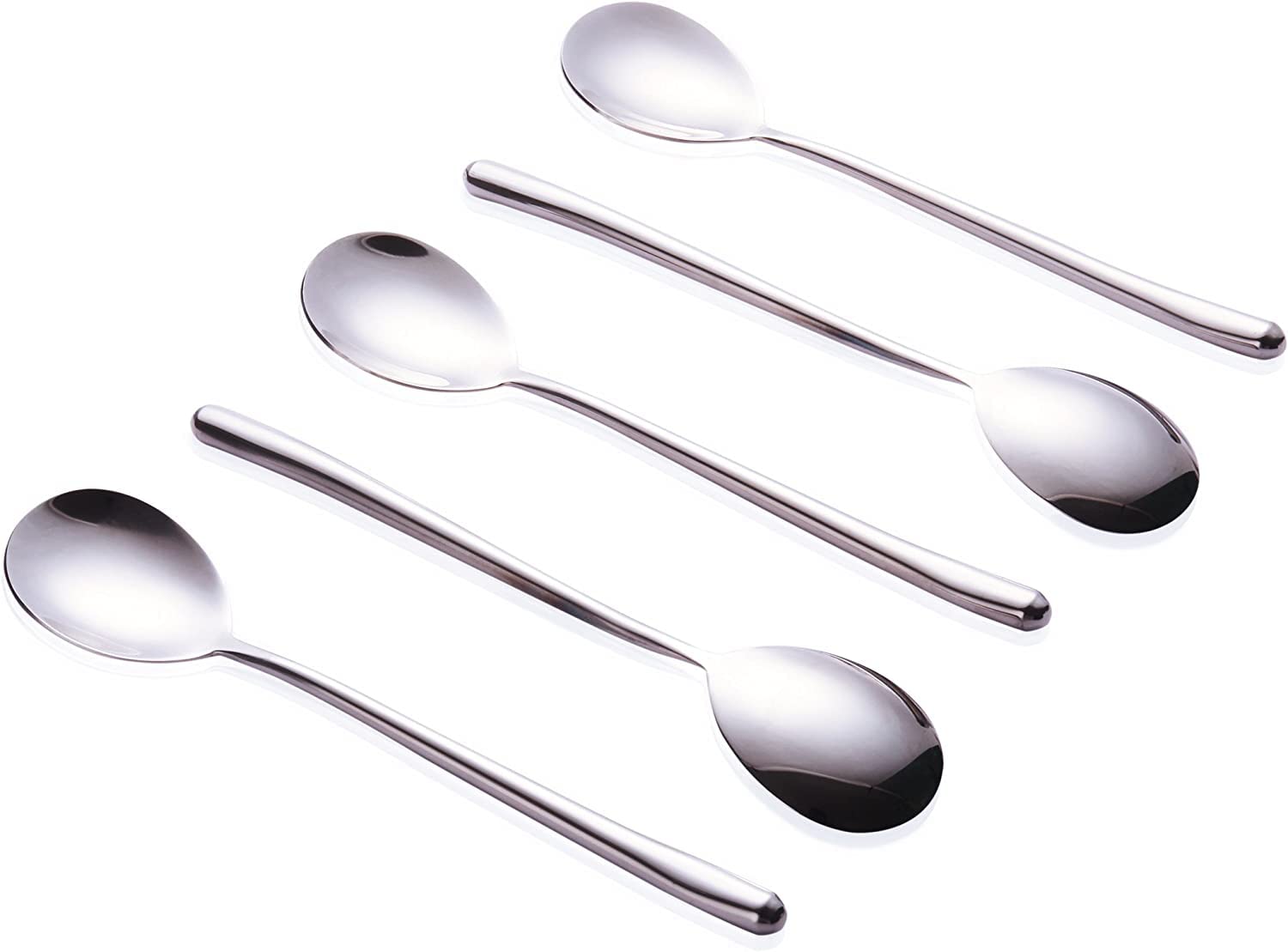 OULIGET Korean Soup Spoons - Stainless Steel, Long Handle, 8.7 Inches, Silver, Set of 8