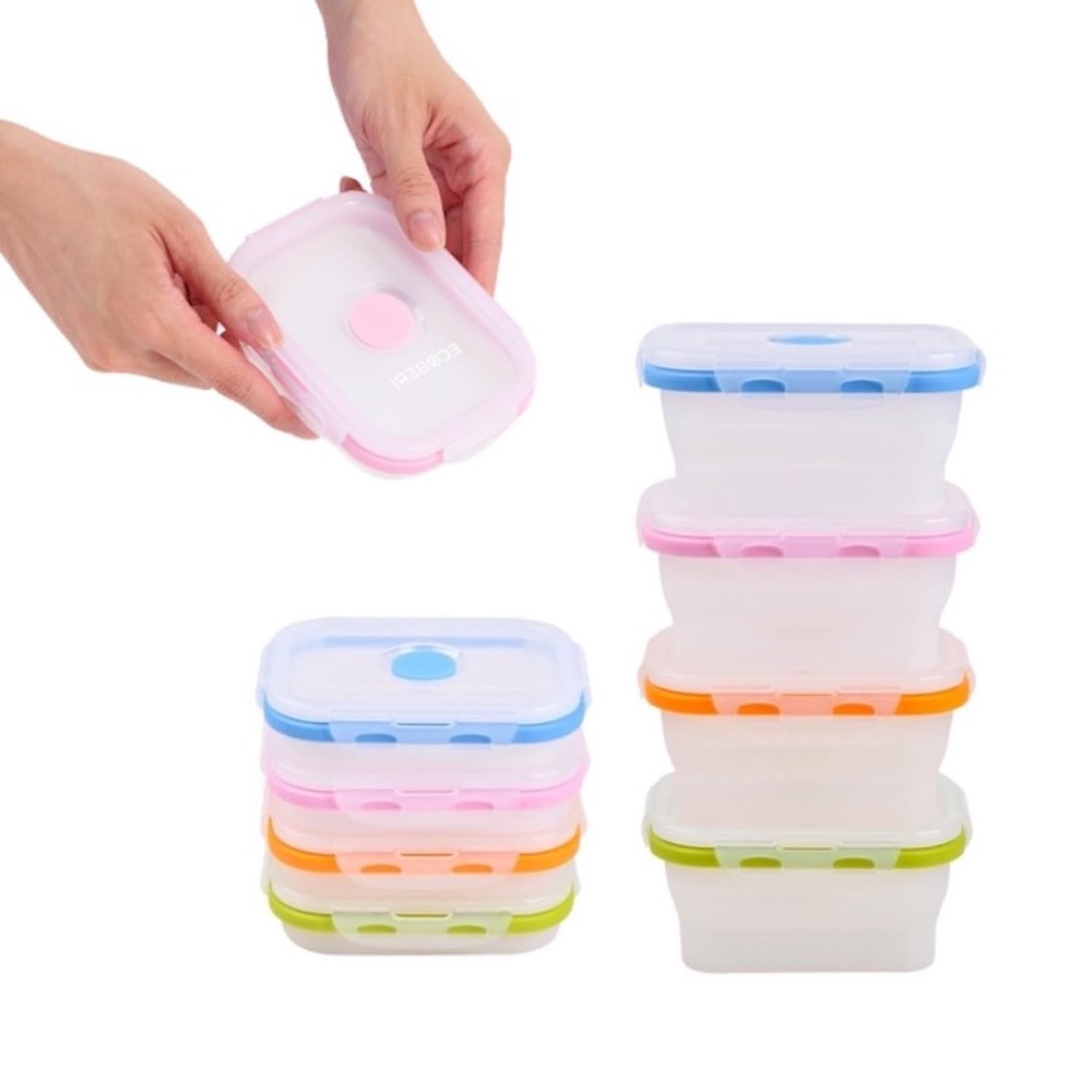 Ecoberi Collapsible Food Storage Containers With Airtight Lids, Bpa-Free Silicone, Microwave And Dishwasher Safe, Space Saving,