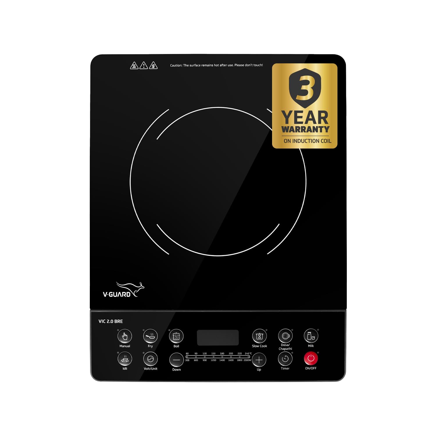 VGuard Vic 1.2 Induction Cooktop | 1200 Watt Electric Induction Cooker With 7 Power Levels | 3 Kv Surge Protection | Push Butto
