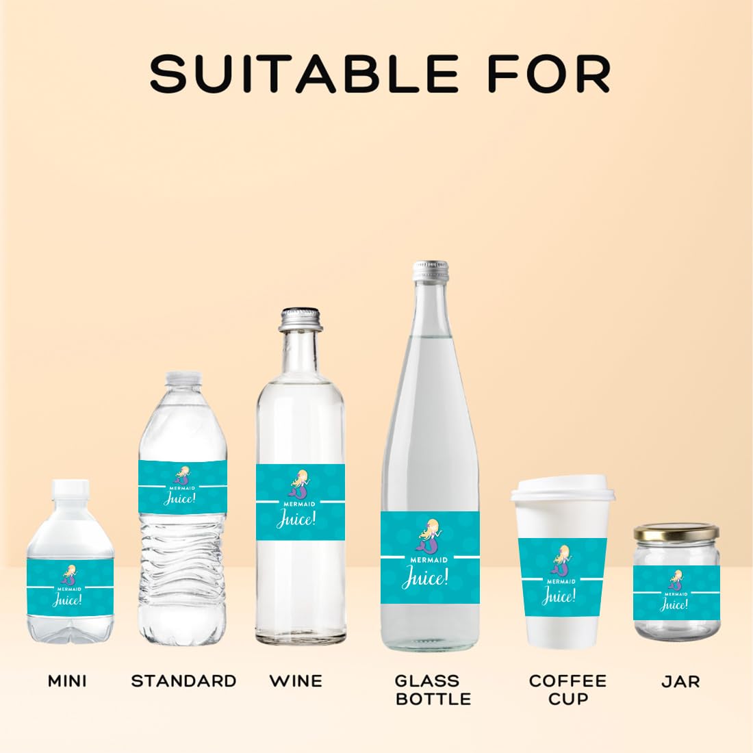 Andaz Press Birthday Water Bottle Labels Stickers, Nautical Ocean Mermaid, 20-Pack, For Decor Decorations Dessert Table Wraps