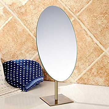 GURUN Large Oval Vanity Mirror M2017 - Antique Brass Makeup Mirror with Stand, 13"L x 5"W, Luxurious Design for Jewelry Display