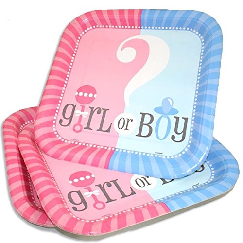 Unique Industries, Gender Reveal, Square Dinner Plates - 8 Pieces