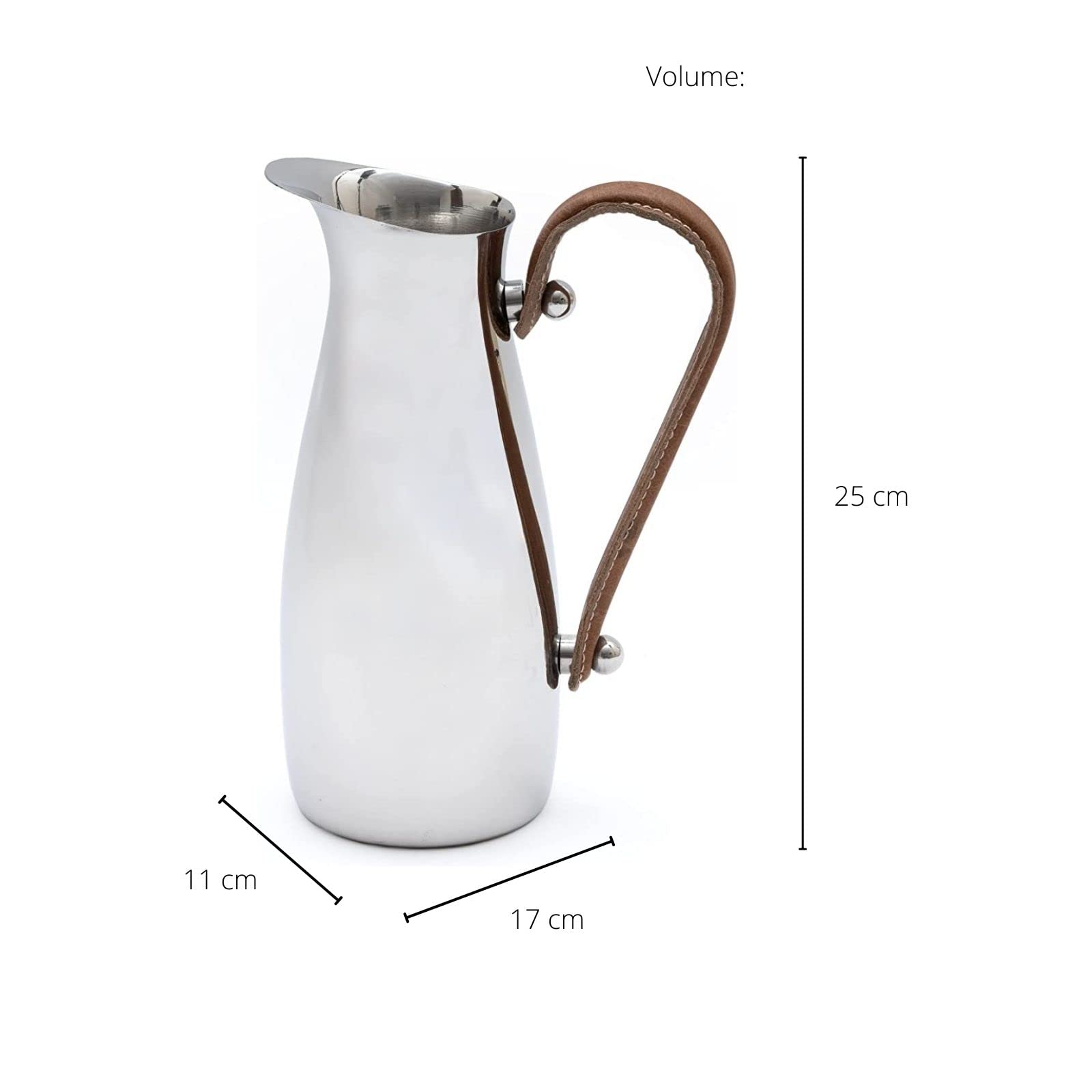 Silver Stainless Steel Water Pitcher, Leather Handle