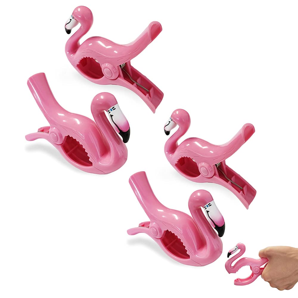 Beach Towel Chair Clips 4Pcs, Big Size Flamingo Pink, Plastic Lounge Chair Towel Clips,Pool Clips to Keep Your Towel from Blowin