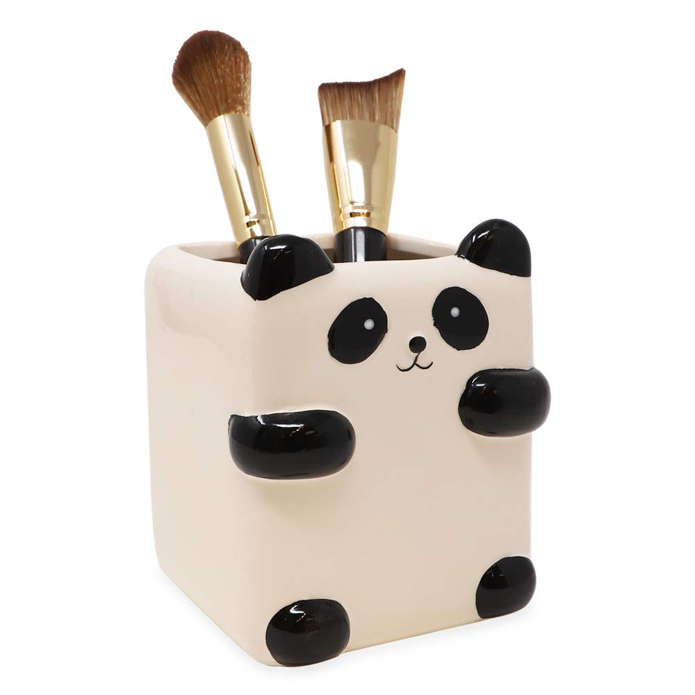 Isaac Jacobs Black And White Ceramic Makeup Brush Holder, Multi-Purpose Cup Organizer. Bathroom, Kitchen, Bedroom, Office D  Cor