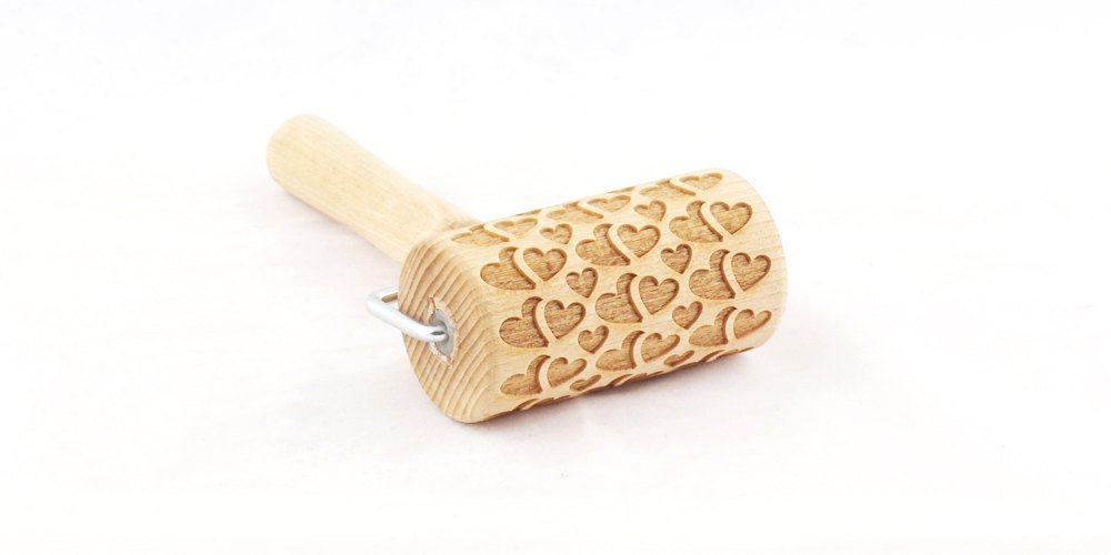 Rolling Pin Embossed With Double Hearts Pattern For Baking Engraved Cookies Size Roller 4 Inch