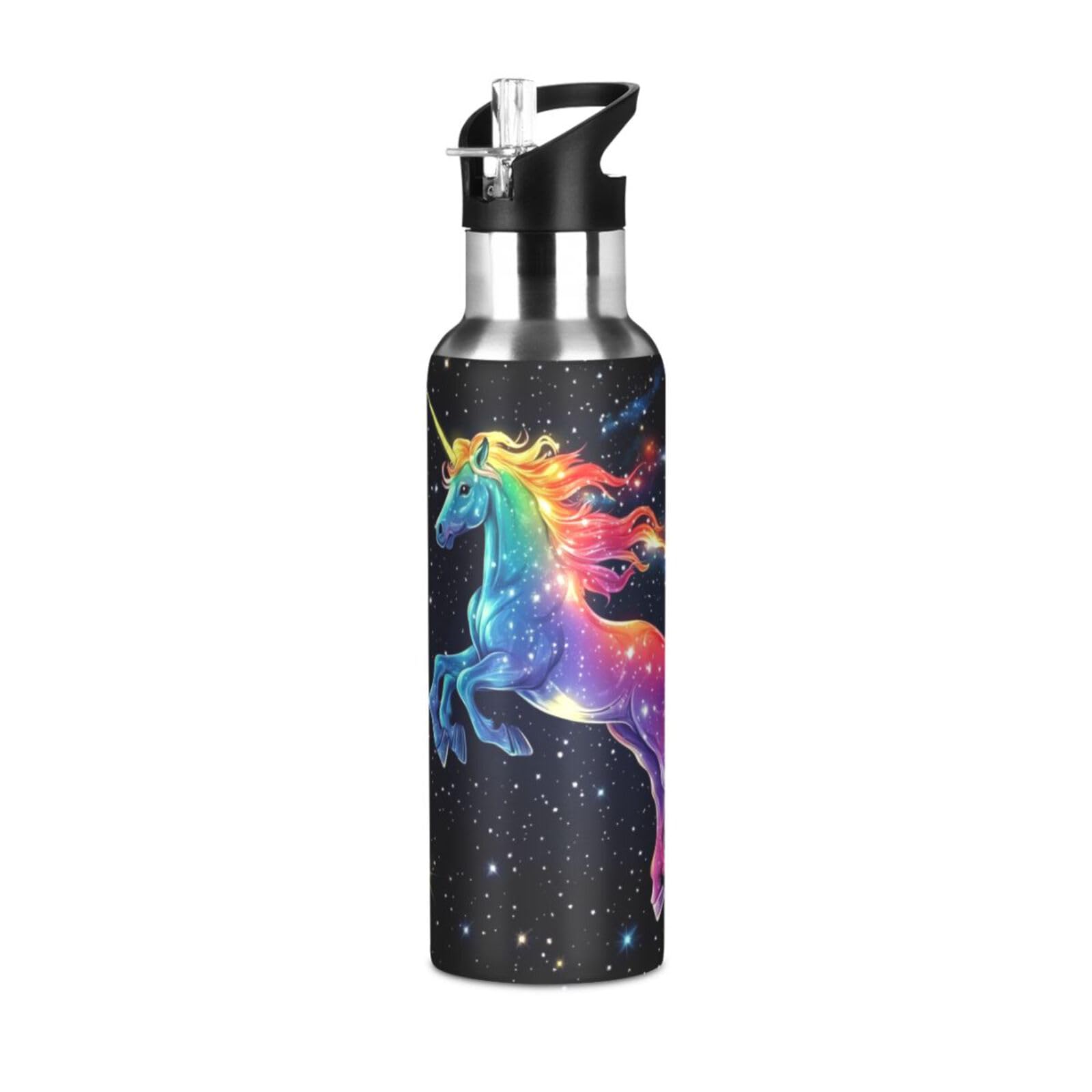 Kcldeci Unicorn Rainbow Galaxy Sports Water Bottle 20 Oz Straw Lid Leak Proof Vacuum Insulated Stainless Steel Hot Cold Double W