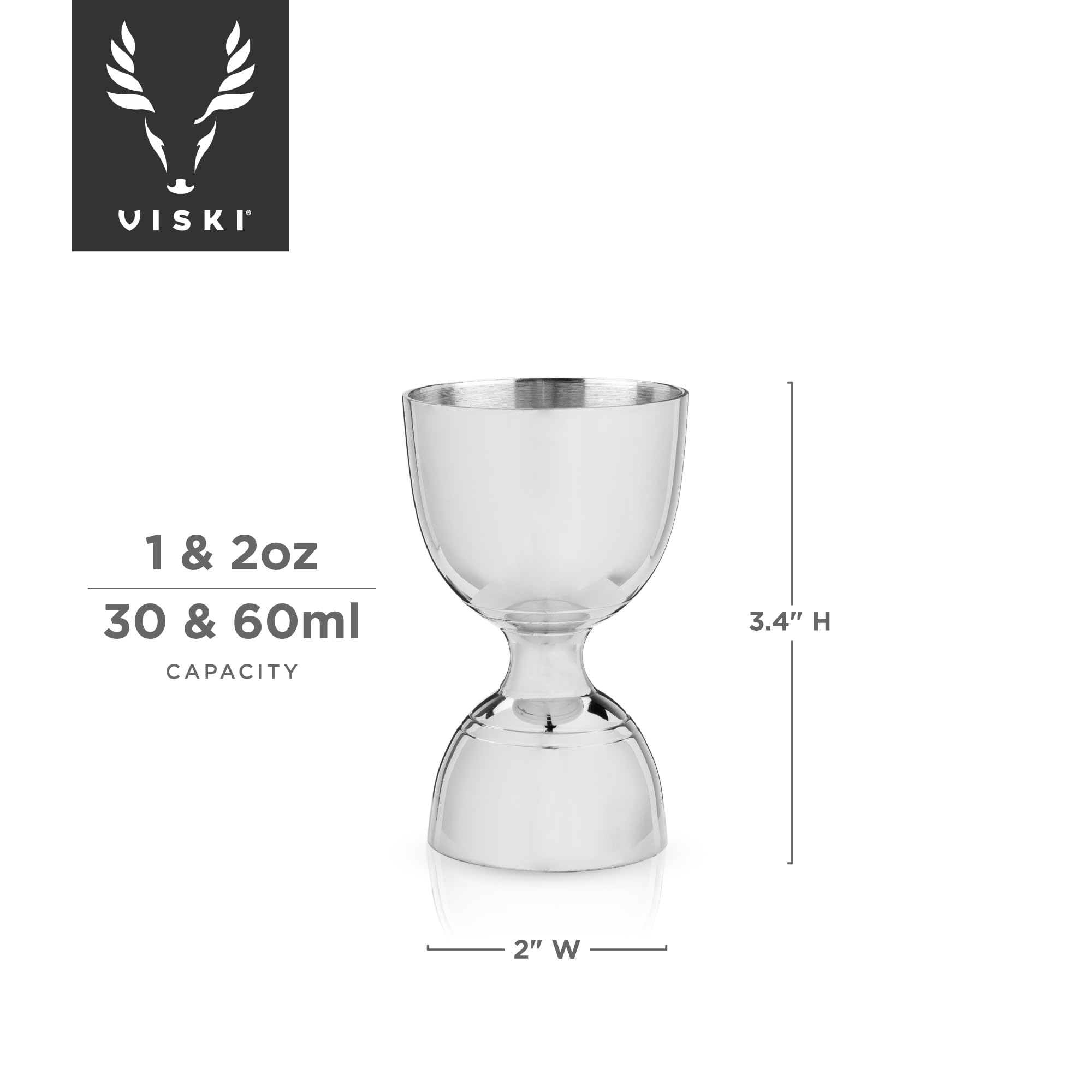 Viski Canterbury Double Measure For Cocktails, Bar Tools And Accessories Stainless Steel Bartender Tool Measuring Shot Set Of 1
