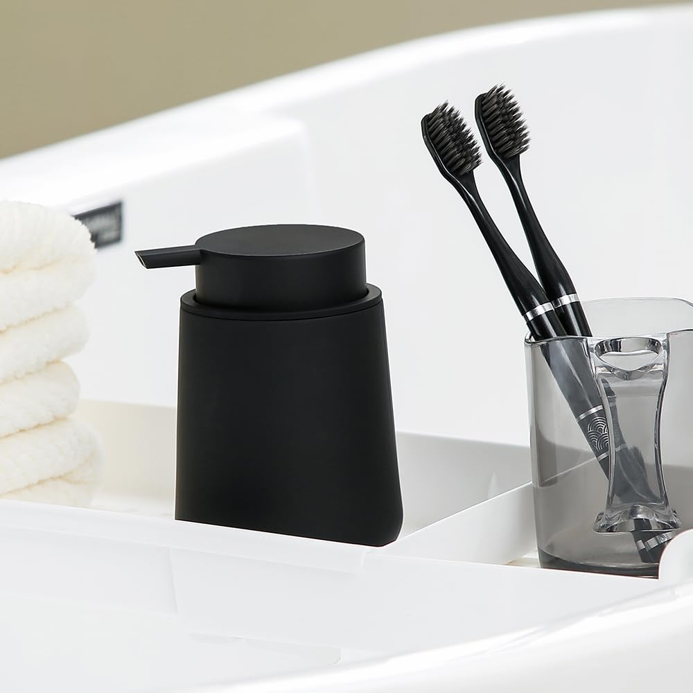 Yaukph Matte Black Liquid Hand Soap Dispenser Plastic 11 Oz - Modern Minimalist Style For Bathroom & Kitchen Countertop Refillab