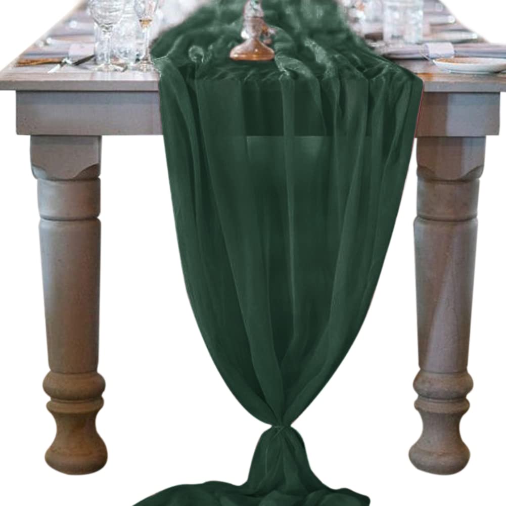 Socomi 10Ft Emerald Green Chiffon Table Runner 29X120 Inches Wedding Runner Sheer Thanksgiving Christmas Bridal Shower Decoratio