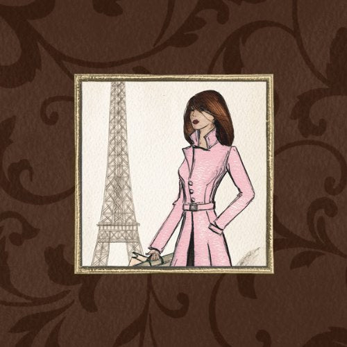 4 London Paris Roma New York Fashionista In Pink; Four 12X12 Poster Prints. Pink/Brown