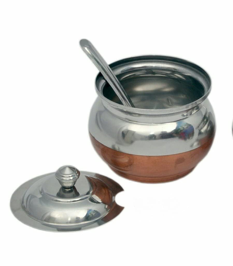Ksjone Copper Coated Stainless Steel Ghee Pot With Spoon | Ghee Container For Kitchen | Premium Oil Container With Lid For Pooja