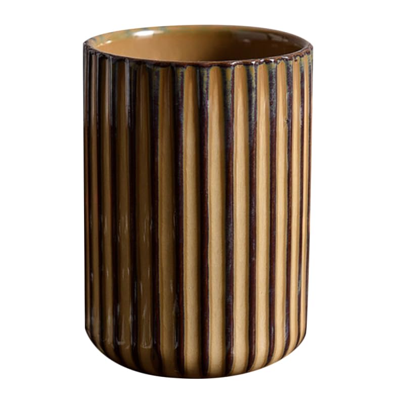 Luxshiny Vintage Milk Cup Retro Striped Water Mug Ceramic Tumbler No Handle Beverage Cup for Tea Coffee Milk Office Use 3.81 X 2