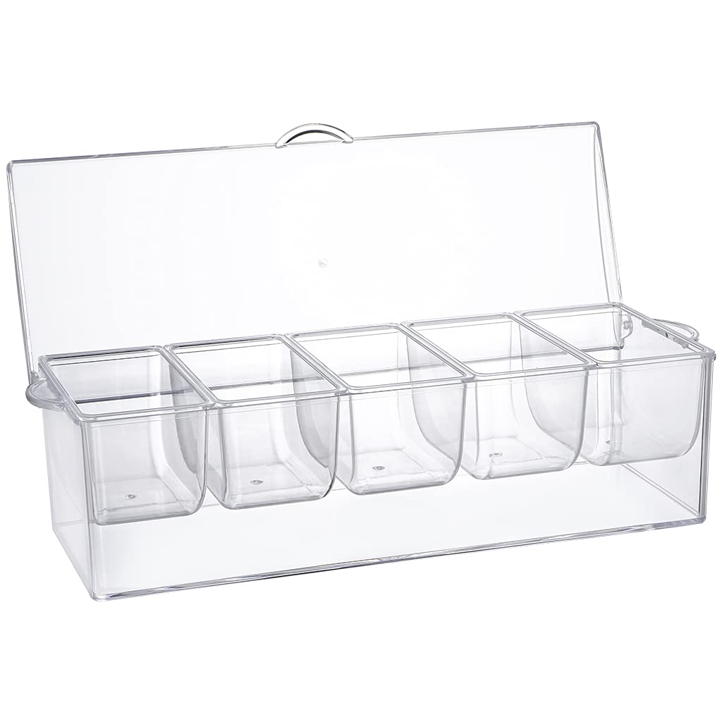 Moligou Condiment Server On Ice, Chilled Caddy With 5 Removable Compartments, Chilled Serving Tray Container With Hinged Lid, 3