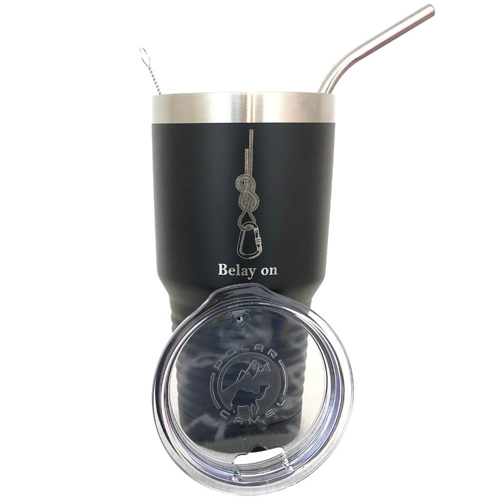 Rock Climbing Belay On Travel Mug For Men & Women, Polar Camel Black Vacuum Insulated Stainless Steel 30 Oz. Tumbler With Clear
